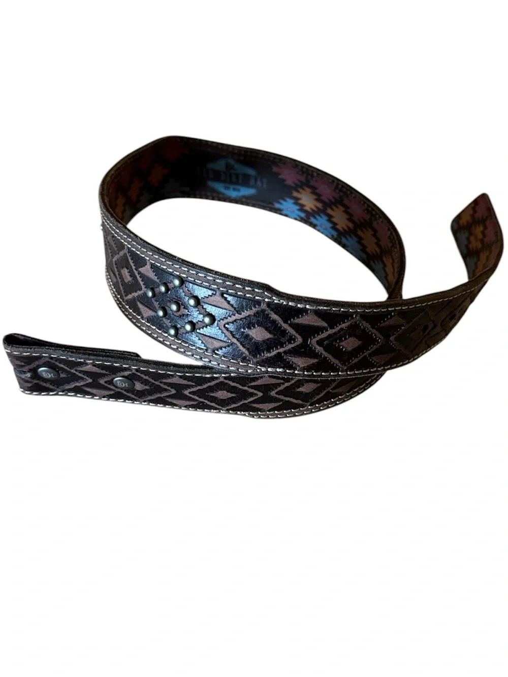 Red Dirt Hat brown tooled leather belt with old silver metal studs Size 32